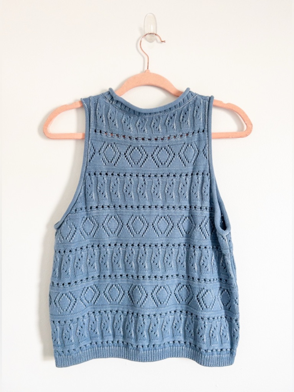 Nation LTD Lina Pointelle Sleeveless Sweater Vest Faded Denim Size M - Picture 6 of 10
